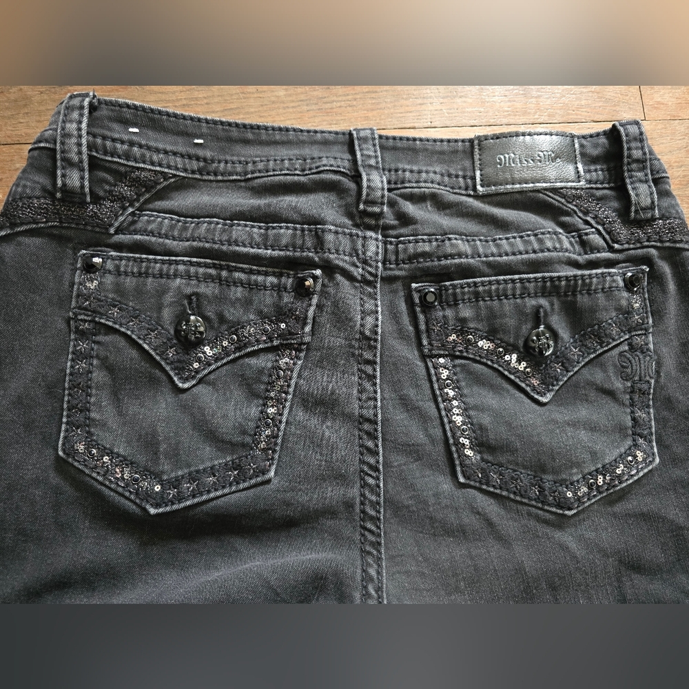 Miss Me Jeans Women Black Skinny curvy mid Rise embellished sparkly sequence 30